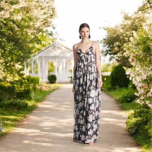 Sachin & Babi Womens Size 0 Black White Pink‎ Floral Print Long Maxi Gown Dress - Picture 3 of 5